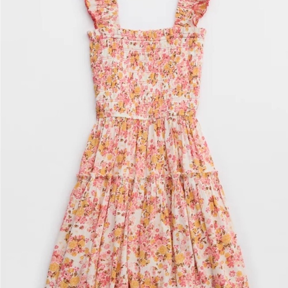 Aerie Pink Smocked Tiered Sundress
